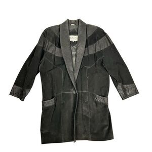 Vintage 80s Avanti Black Pig Suede Jacket Coat Shawl Collar Pebbled Sz L